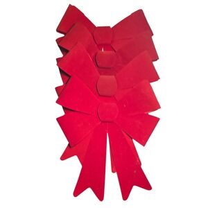 Set of 4 Large Red Flocked Velvet Christmas Bows 19x16 Holiday Wreath Decor gift